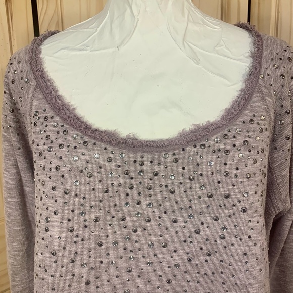 Maurices Lavender Purple Scoop Neck Cropped Sweatshirt with Stud Embellishments - Picture 6 of 8